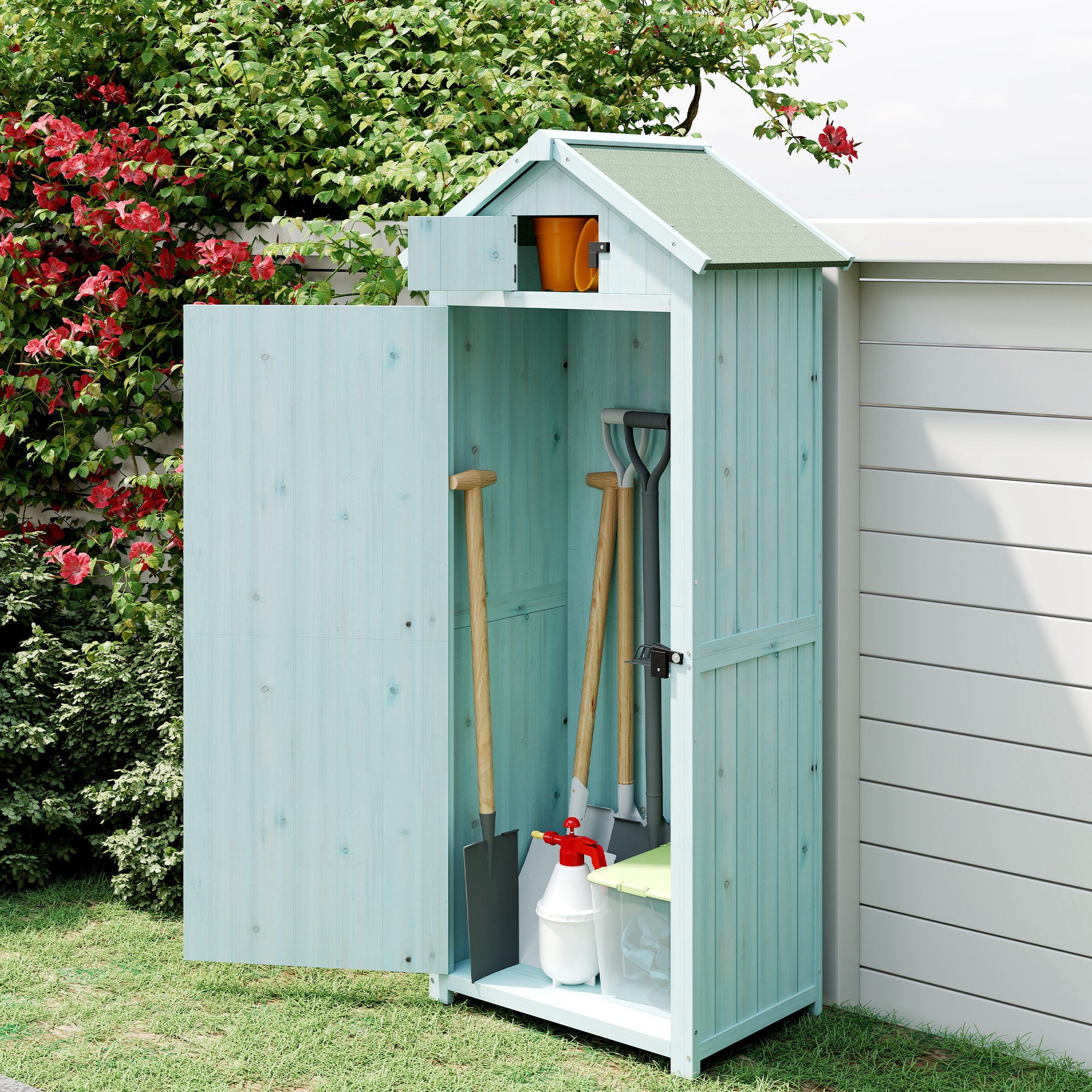 Fir Wood Outdoor Garden Storage Shed 77cm Wide - Velmora