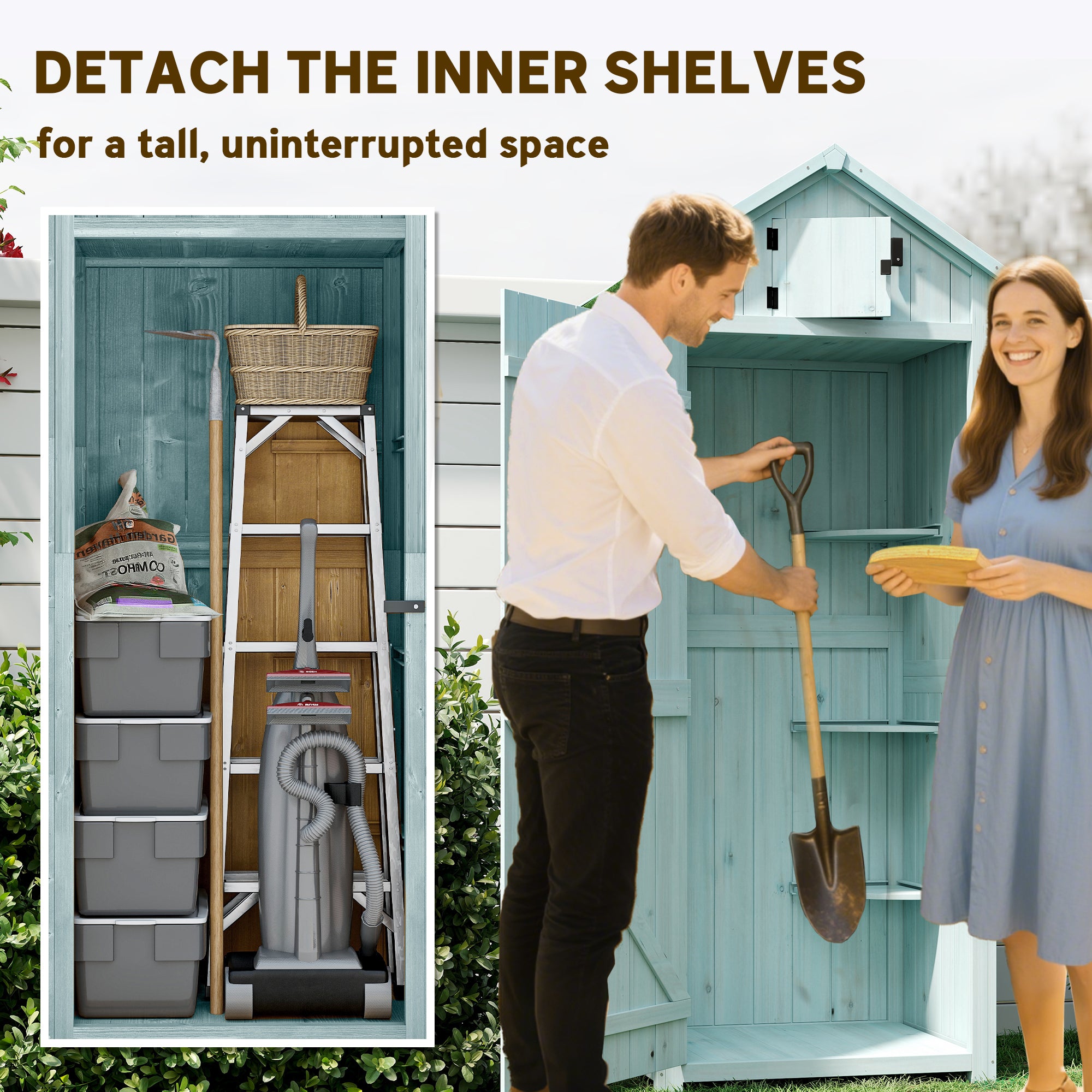 Fir Wood Outdoor Garden Storage Shed 77cm Wide - Velmora