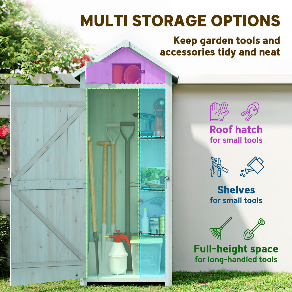 Fir Wood Outdoor Garden Storage Shed 77cm Wide - Velmora
