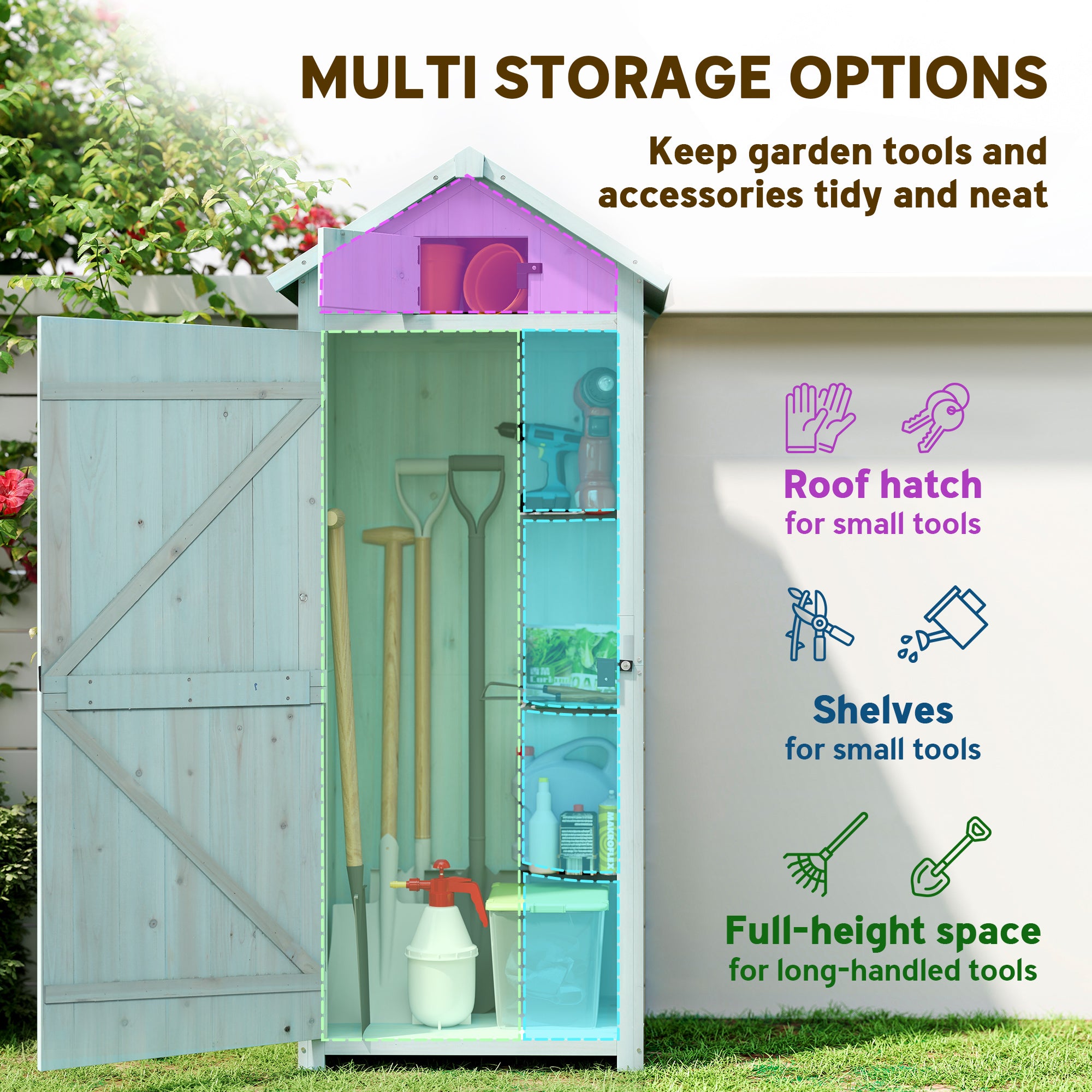 Fir Wood Outdoor Garden Storage Shed 77cm Wide - Velmora