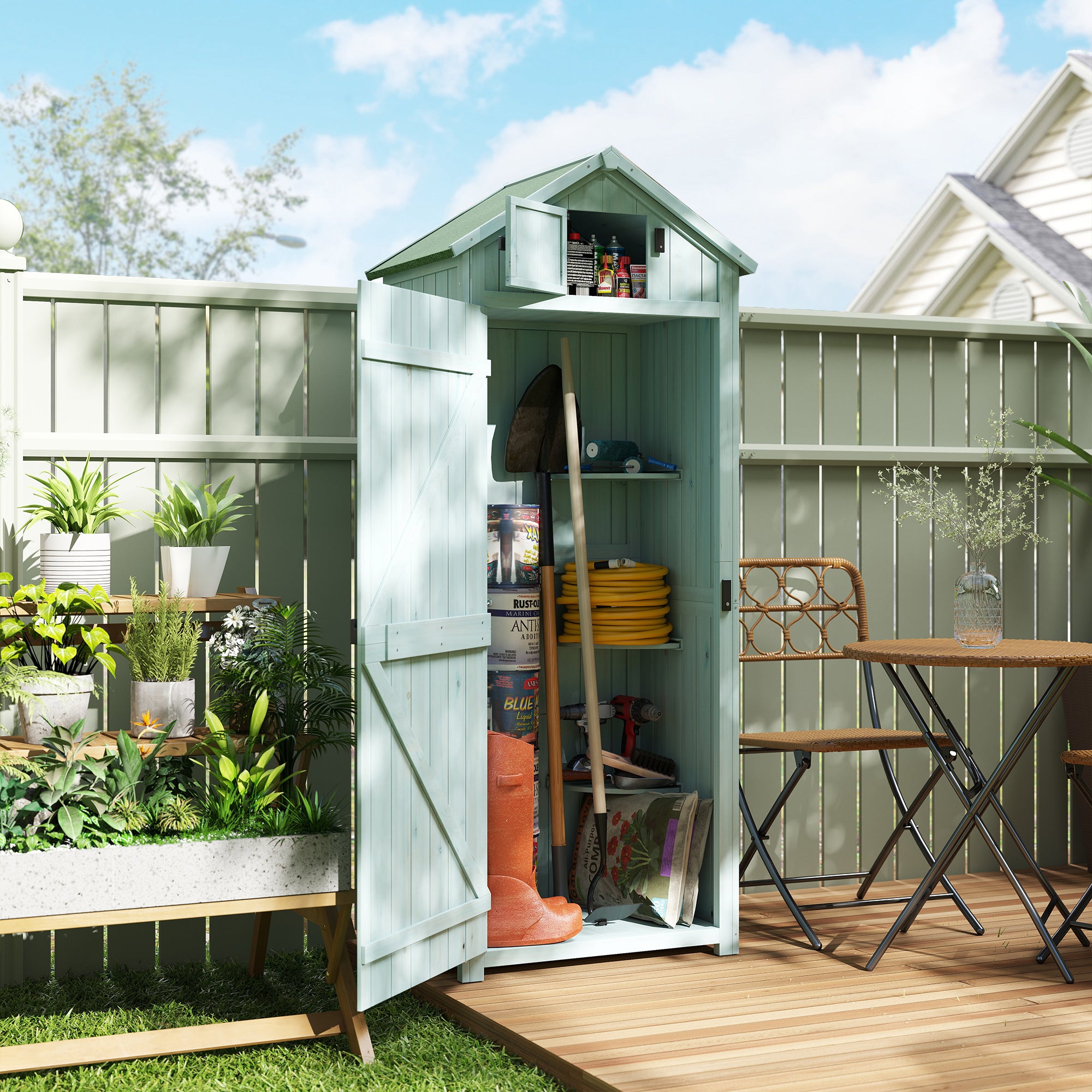 Fir Wood Outdoor Garden Storage Shed 77cm Wide - Velmora