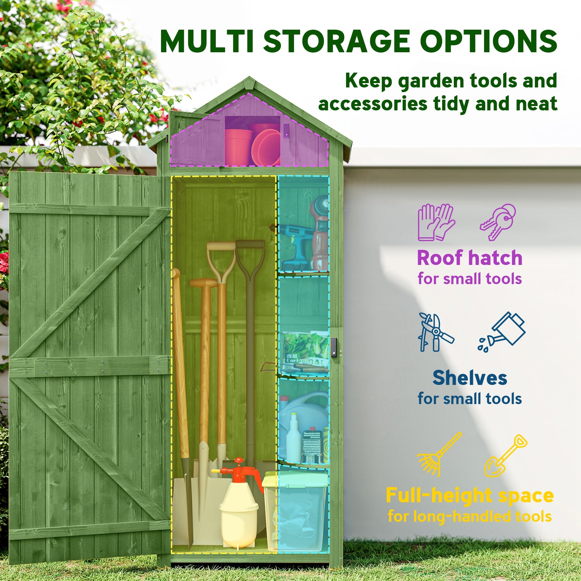 Fir Wood Outdoor Garden Storage Shed 77cm Wide - Velmora