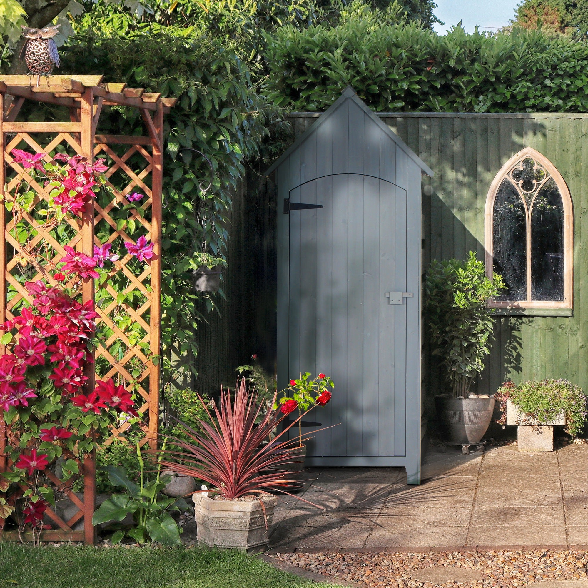 Fir Wood Outdoor Garden Storage Shed 77cm Wide With Tilt Roof - Velmora