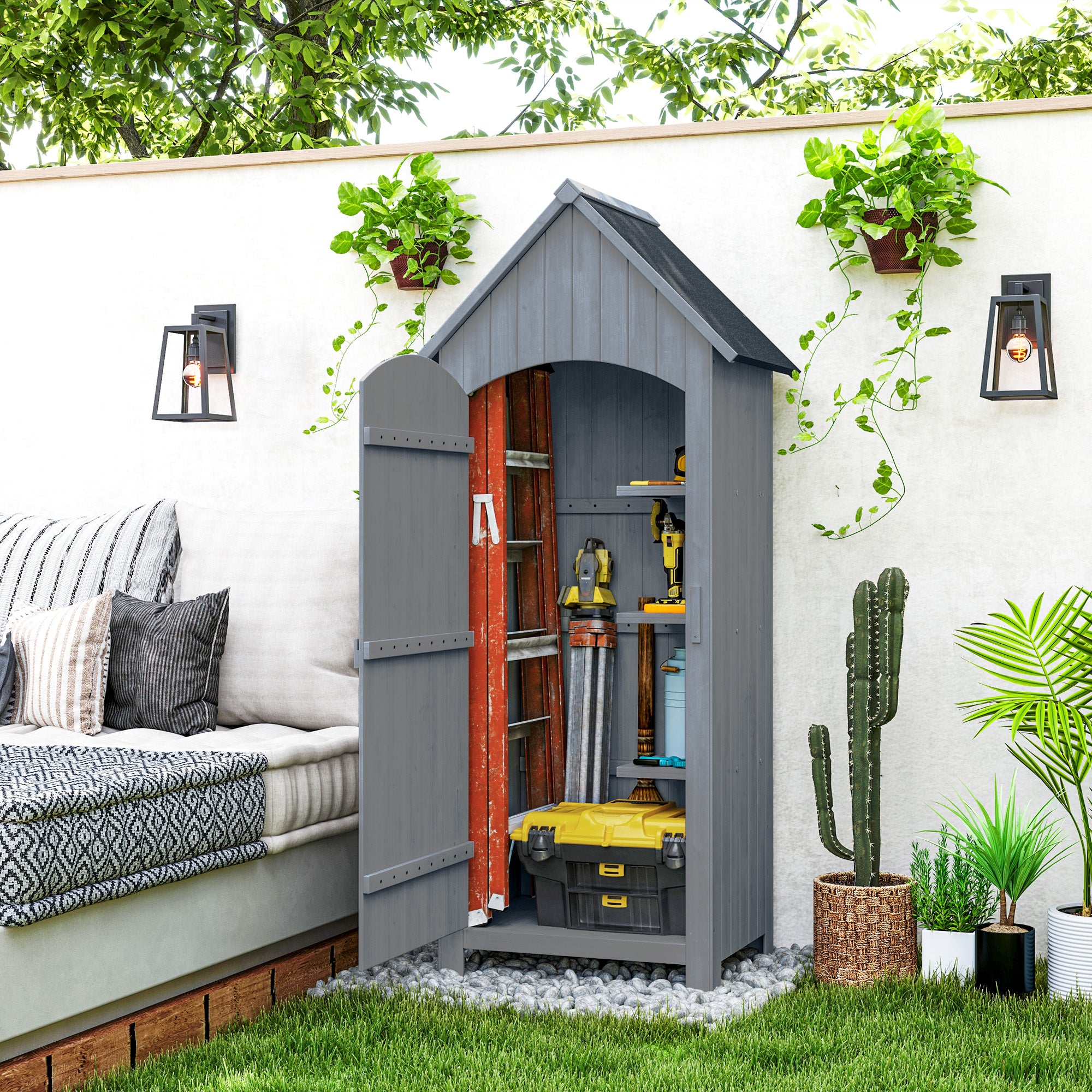 Fir Wood Outdoor Garden Storage Shed 77cm Wide With Tilt Roof - Velmora