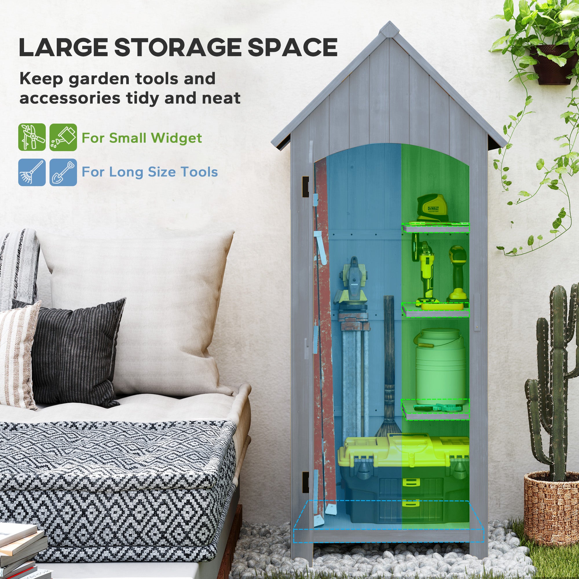 Fir Wood Outdoor Garden Storage Shed 77cm Wide With Tilt Roof - Velmora