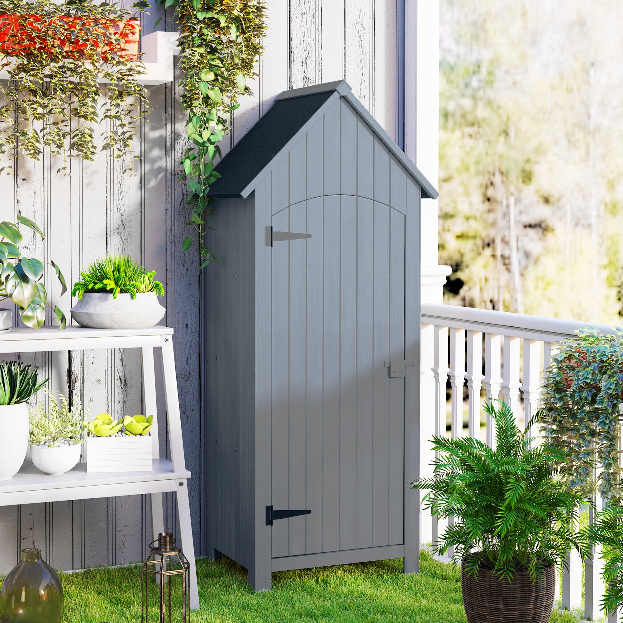 Fir Wood Outdoor Garden Storage Shed 77cm Wide With Tilt Roof - Velmora