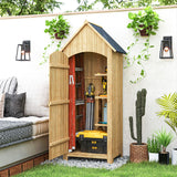 Fir Wood Outdoor Garden Storage Shed 77cm Wide With Tilt Roof - Velmora