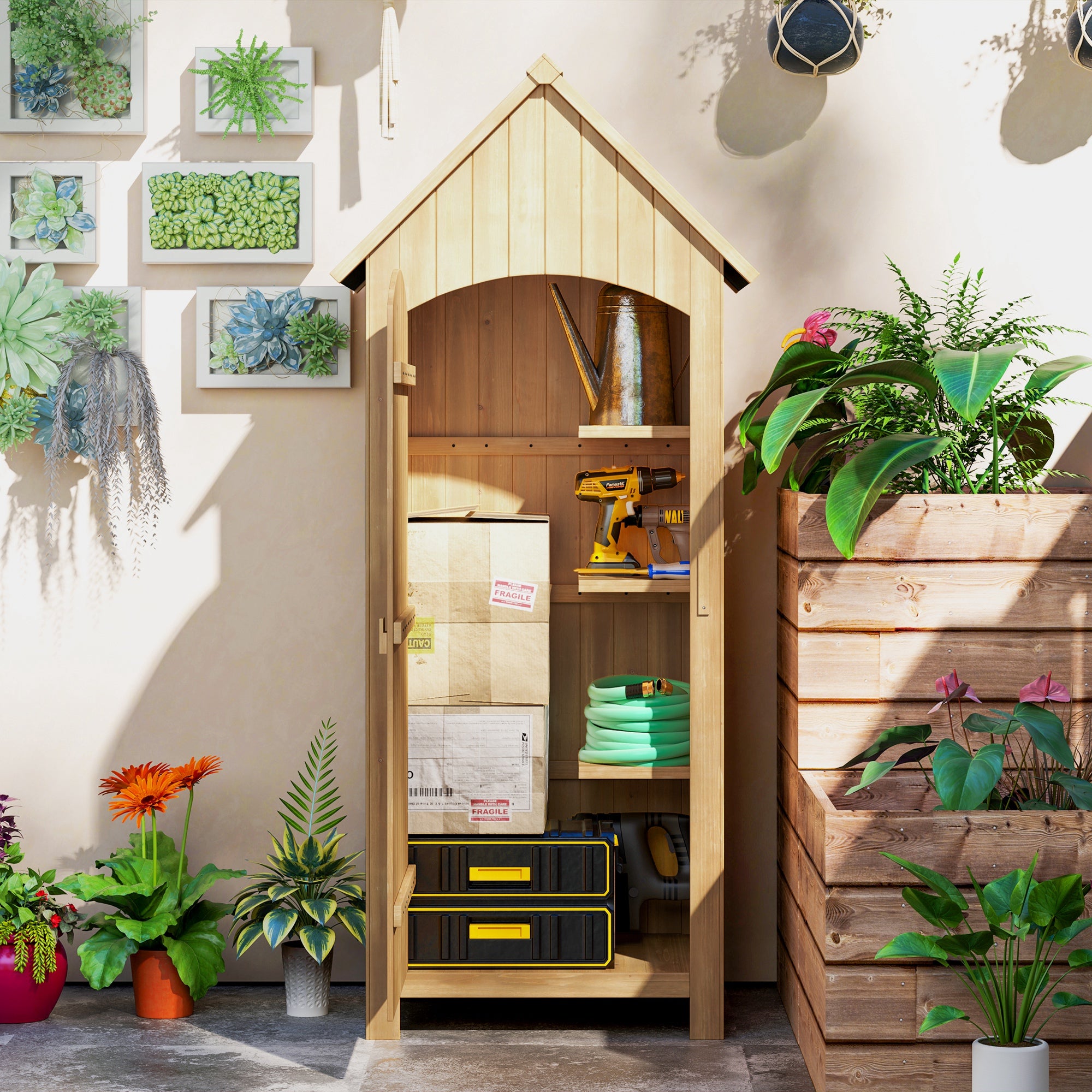 Fir Wood Outdoor Garden Storage Shed 77cm Wide With Tilt Roof - Velmora