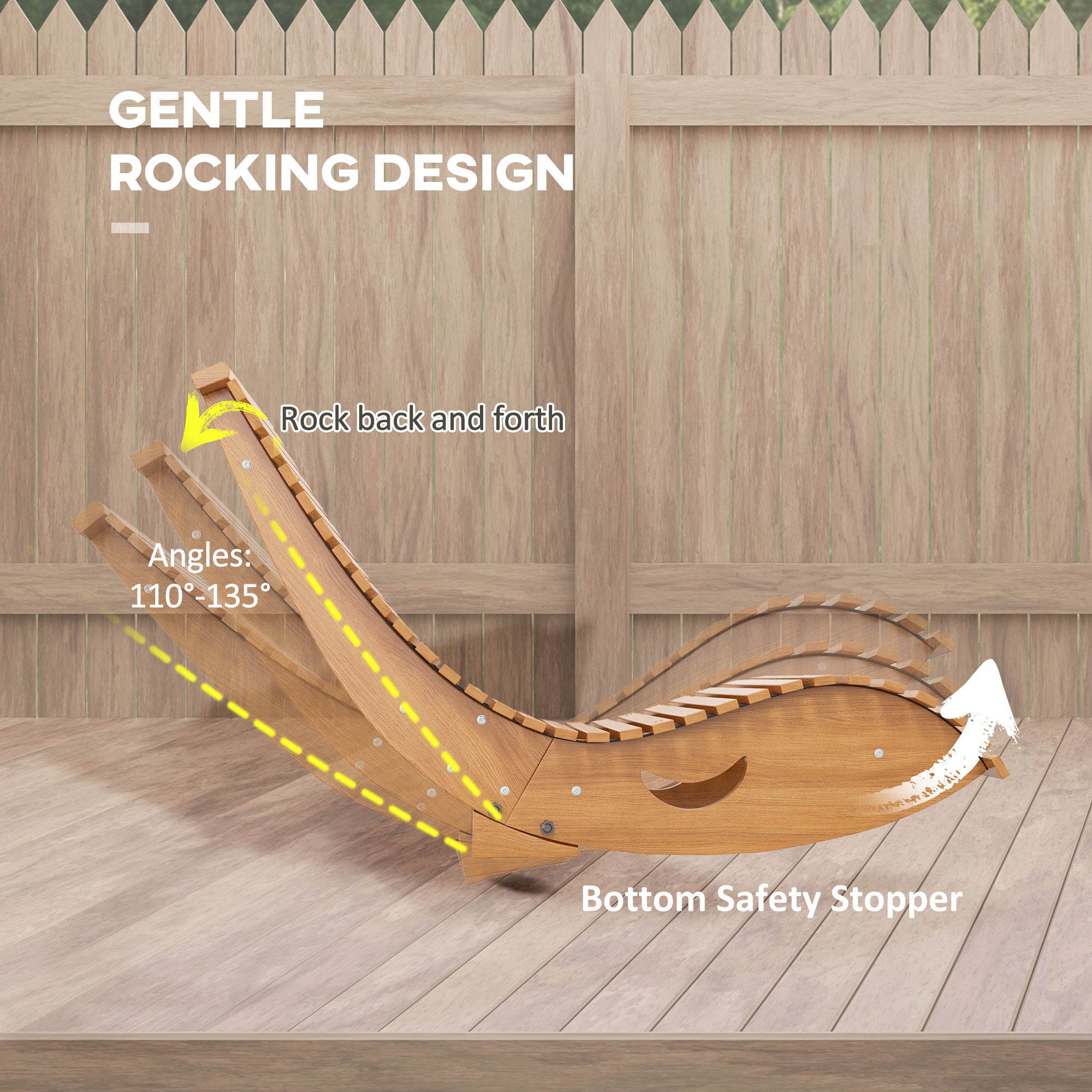 Fir Wood Outdoor Rocking Chair With Slatted Seat - Velmora