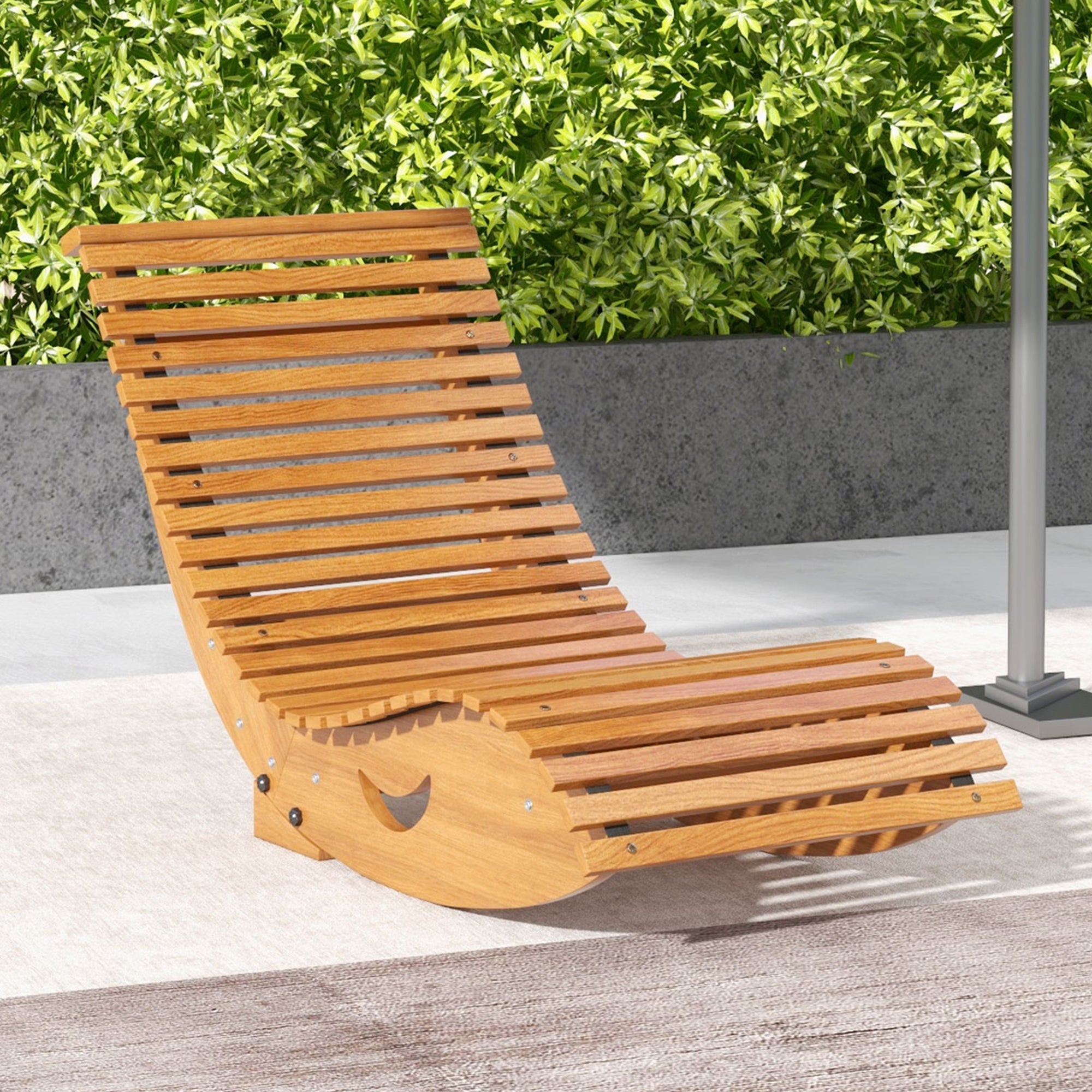 Fir Wood Outdoor Rocking Chair With Slatted Seat - Velmora