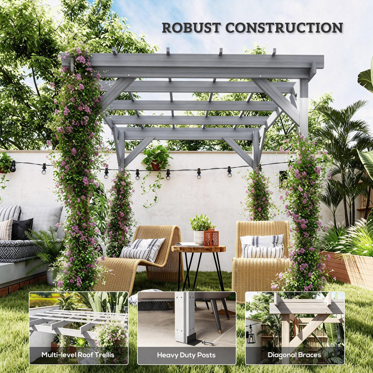 Fir Wood Pergola 200cm Width x 200cm Depth - Velmora