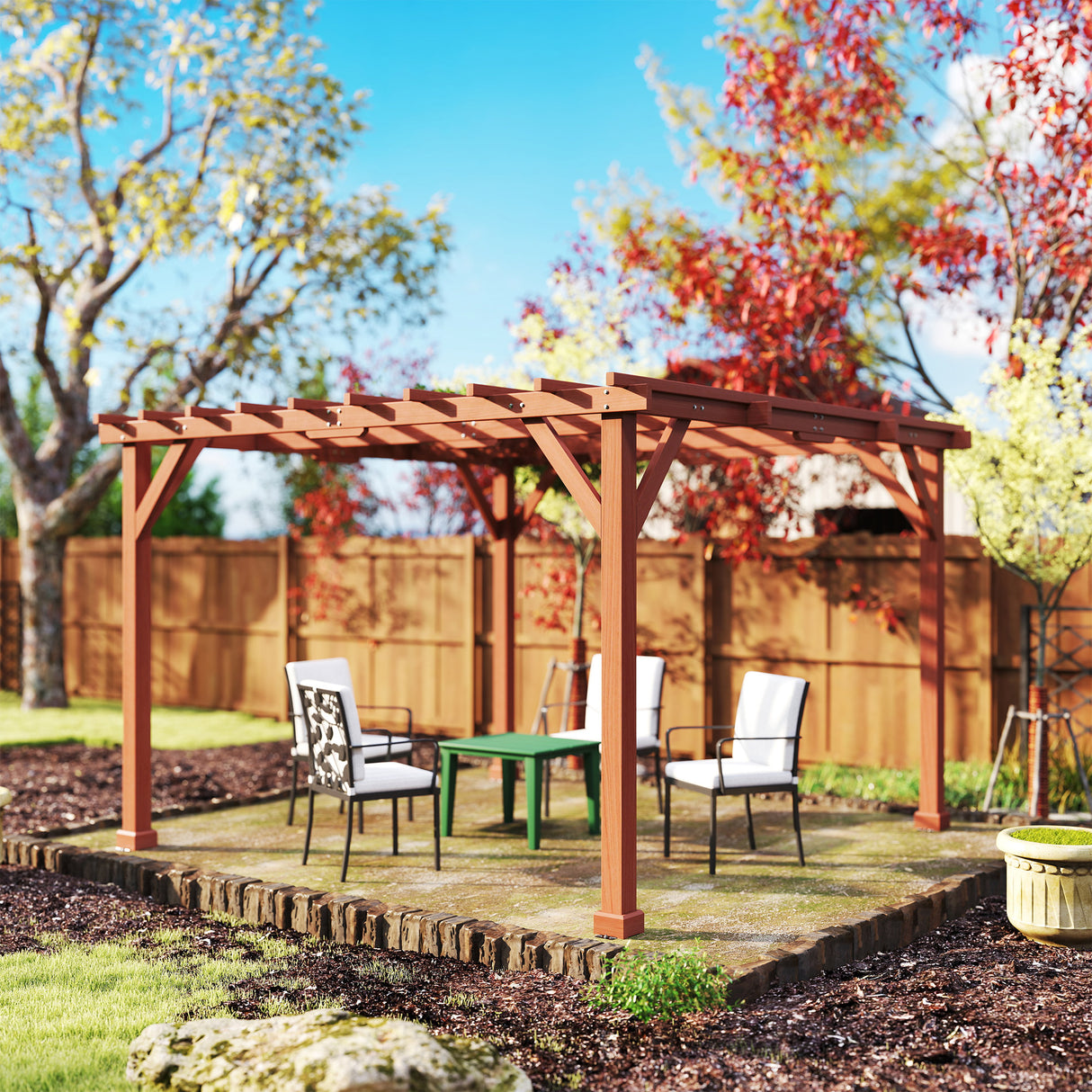 Fir Wood Pergola 327cm Width x 327cm Depth - Velmora