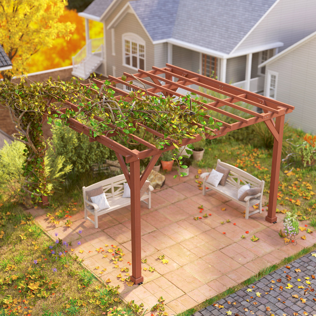 Fir Wood Pergola 327cm Width x 327cm Depth - Velmora