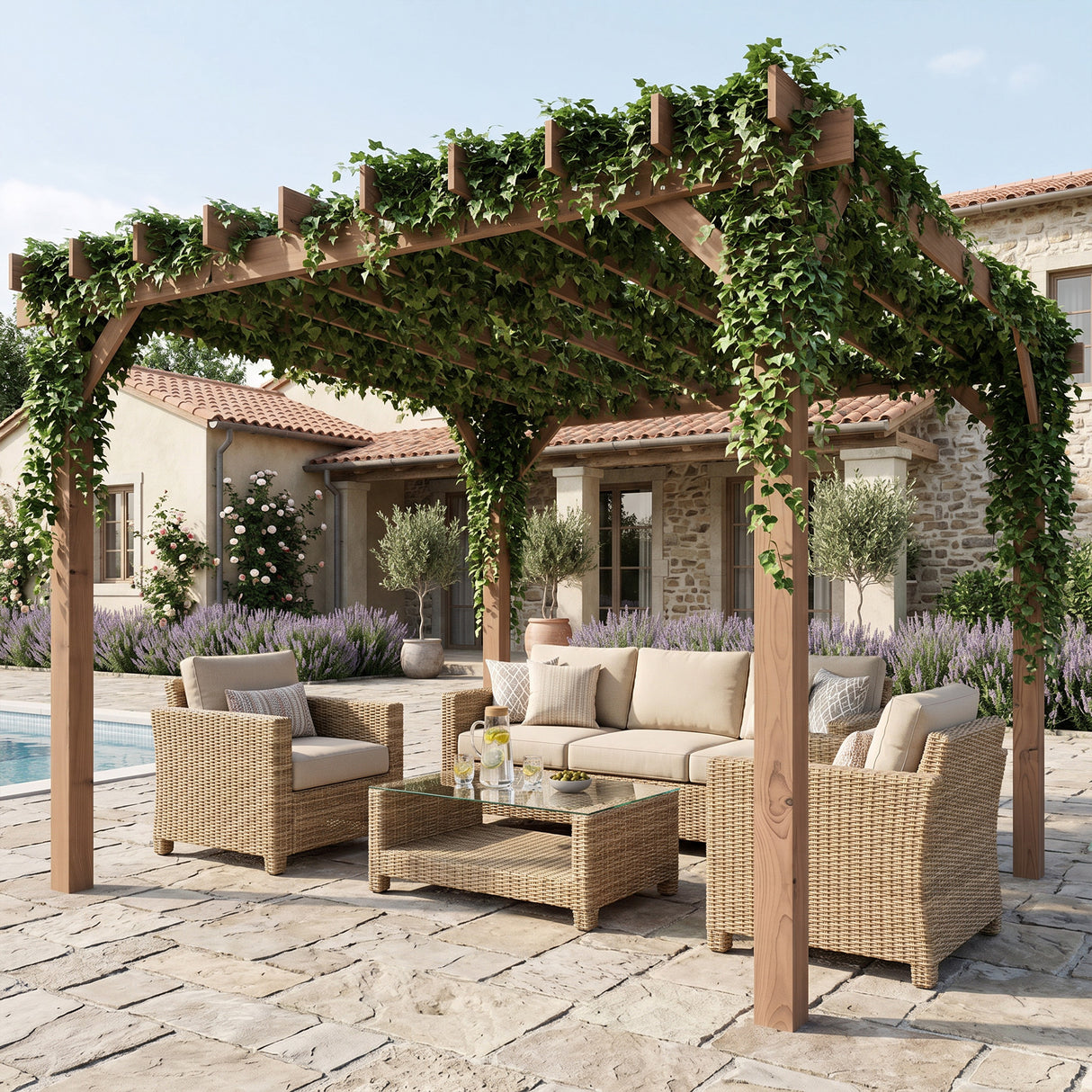 Fir Wood Pergola Gazebo Grape Trellis 300cm Width x 300cm Depth - Velmora