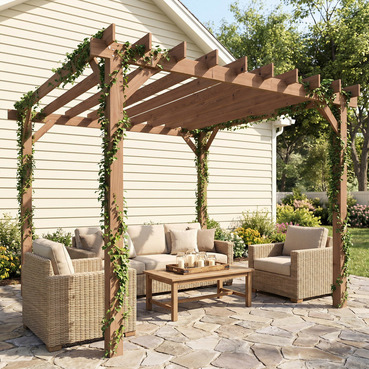 Fir Wood Pergola Gazebo Grape Trellis 300cm Width x 300cm Depth - Velmora