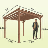 Fir Wood Pergola Gazebo Grape Trellis 300cm Width x 300cm Depth - Velmora