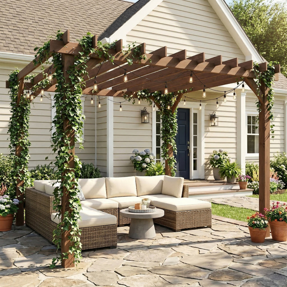 Fir Wood Pergola Gazebo Grape Trellis 300cm Width x 300cm Depth - Velmora