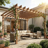 Fir Wood Pergola Gazebo Grape Trellis 360cm Width x 300cm Depth - Velmora