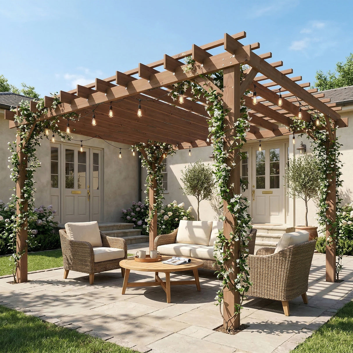 Fir Wood Pergola Gazebo Grape Trellis 360cm Width x 300cm Depth - Velmora