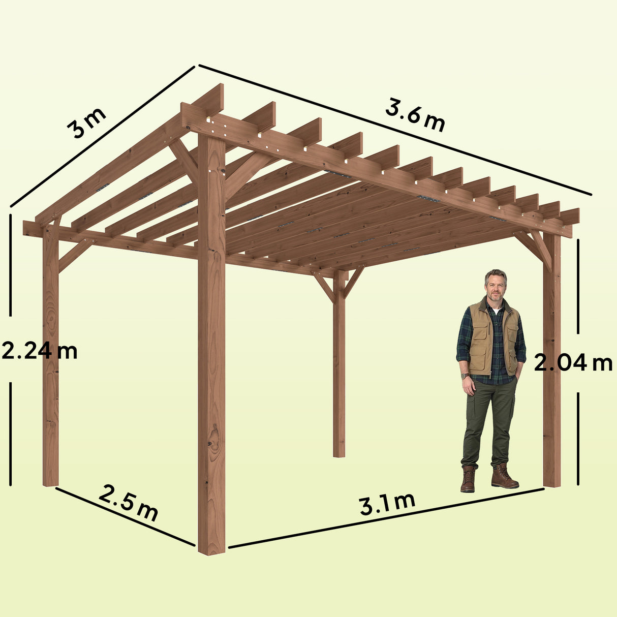 Fir Wood Pergola Gazebo Grape Trellis 360cm Width x 300cm Depth - Velmora
