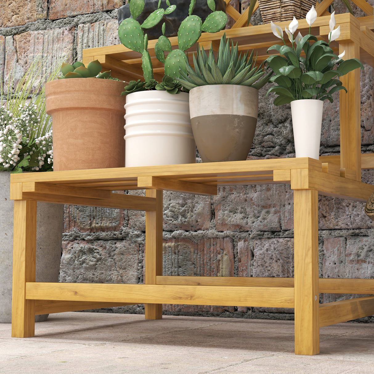 Fir Wood Plant Stand With Trellis 60cm Wide - Velmora
