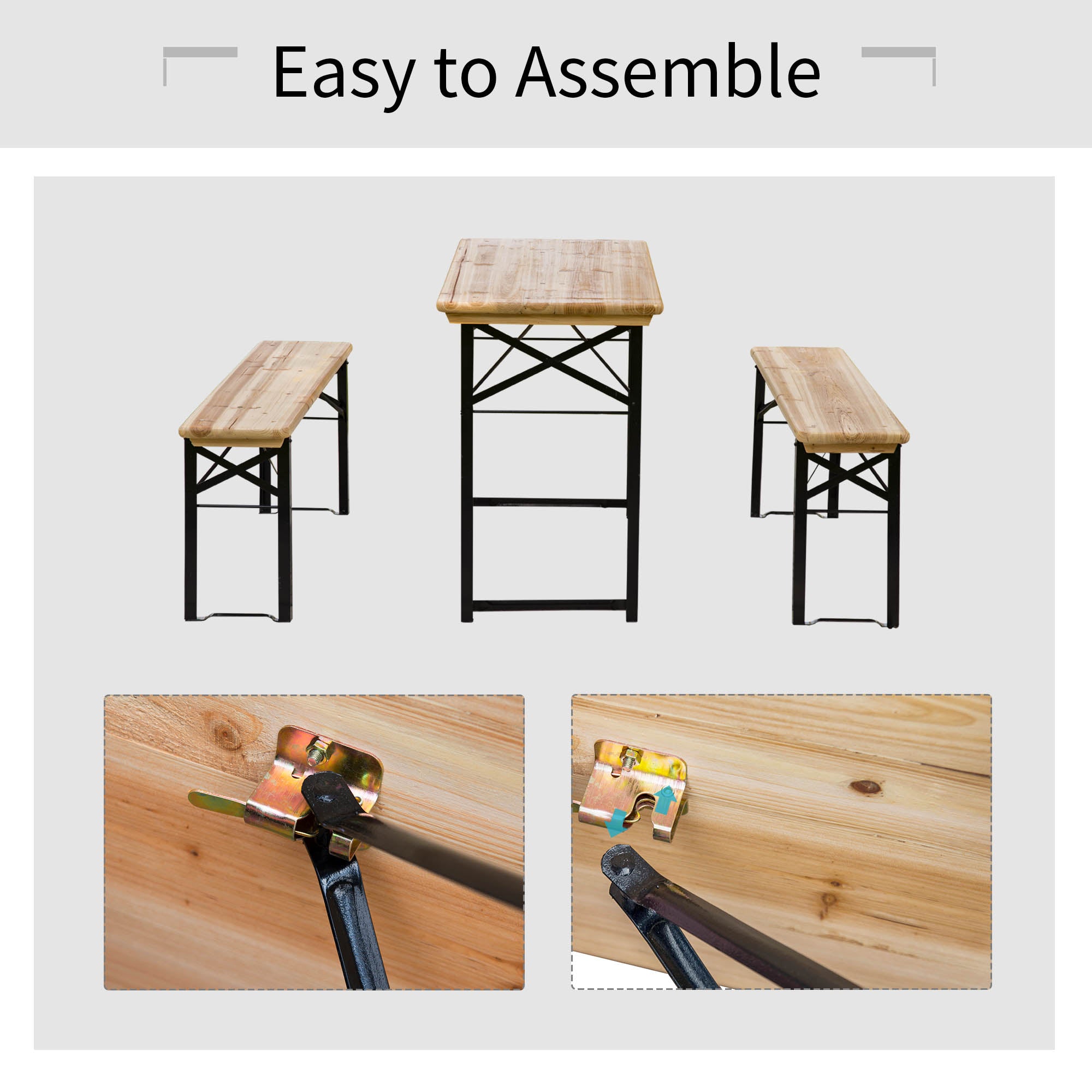 Fir Wood Portable Folding Camping Garden Dining Set With 2 Benches - Velmora