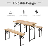 Fir Wood Portable Folding Camping Garden Dining Set With 2 Benches - Velmora