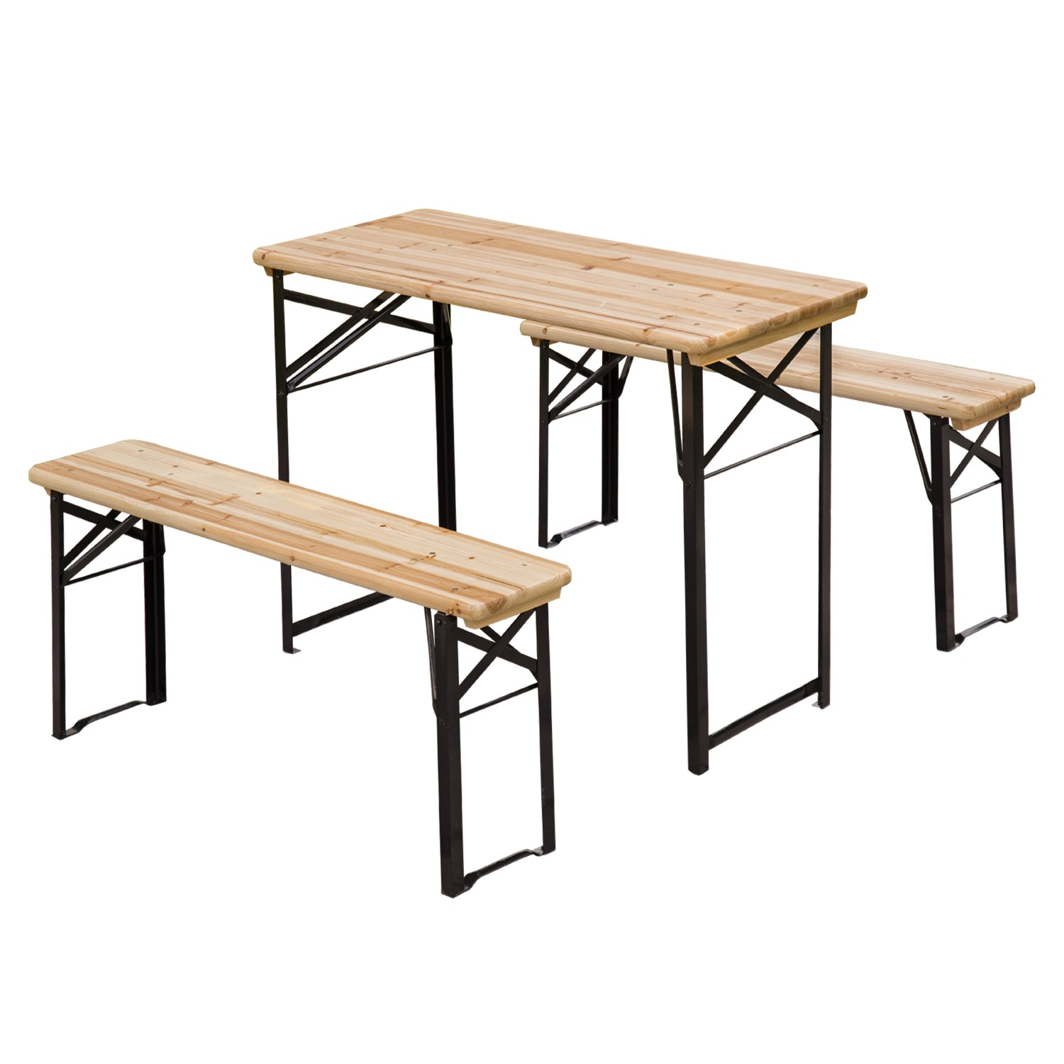 Fir Wood Portable Folding Camping Garden Dining Set With 2 Benches - Velmora