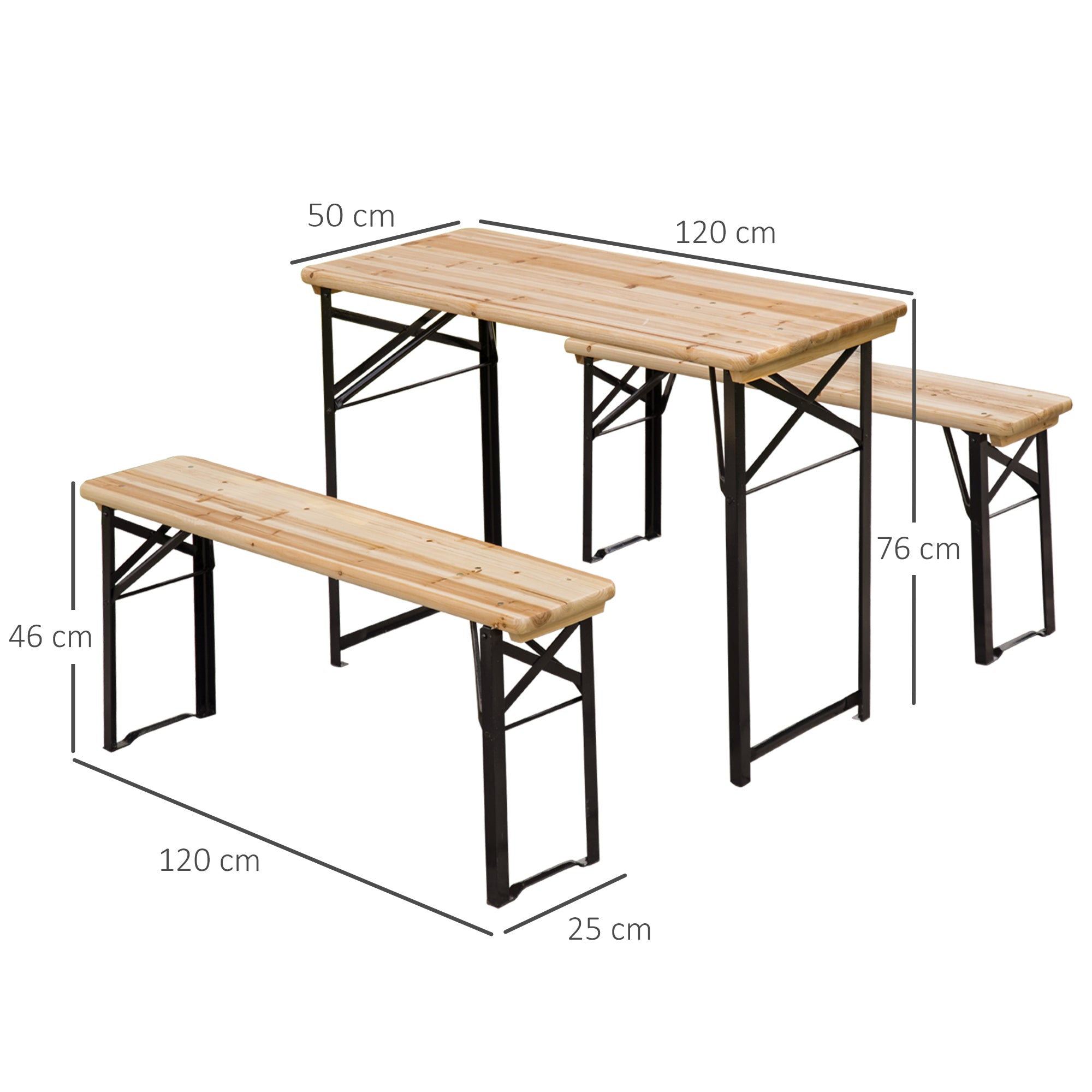 Fir Wood Portable Folding Camping Garden Dining Set With 2 Benches - Velmora