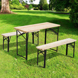 Fir Wood Portable Folding Camping Garden Dining Set With 2 Benches - Velmora