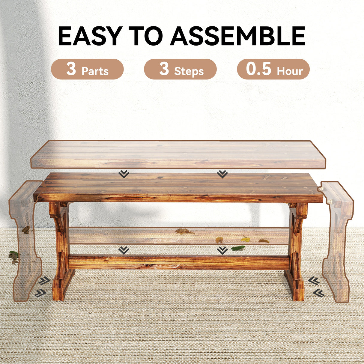 Fir Wood Rustic 2 Seater Backless Garden Bench - Velmora