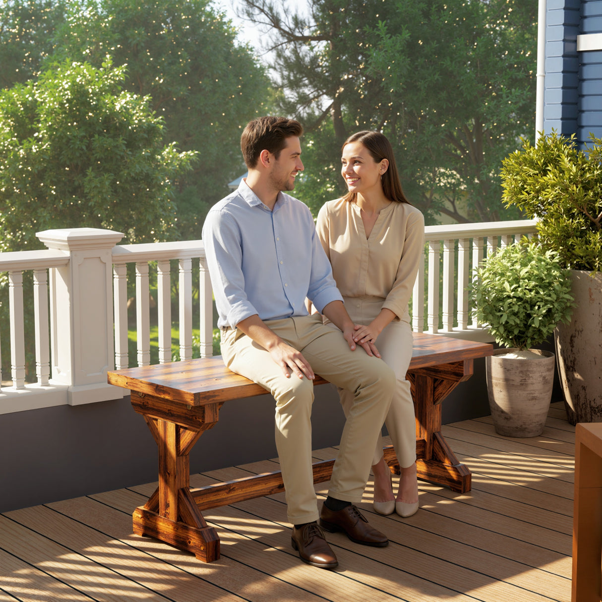 Fir Wood Rustic 2 Seater Backless Garden Bench - Velmora