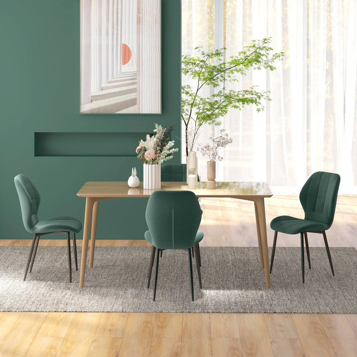 Flannel Fabric Dining Chairs in Set Of 4 - Velmora