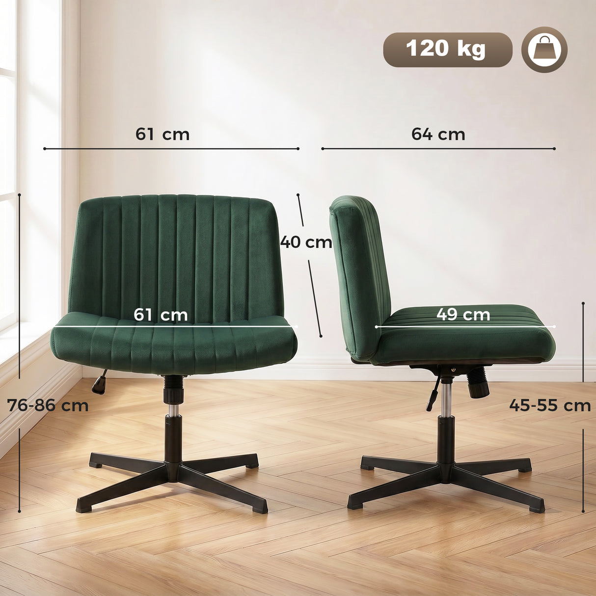 Flannel Fabric Home And Office Chair 61cm Wide Armless With Criss Cross Legs - Velmora