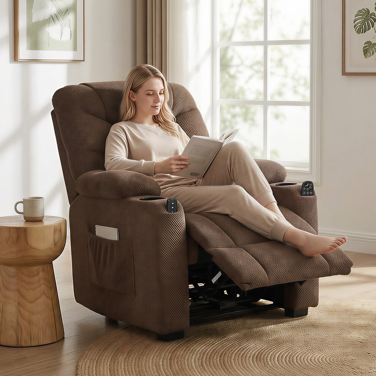 Fleece Fabric Electric Recliner Chair 96cm Wide - Velmora