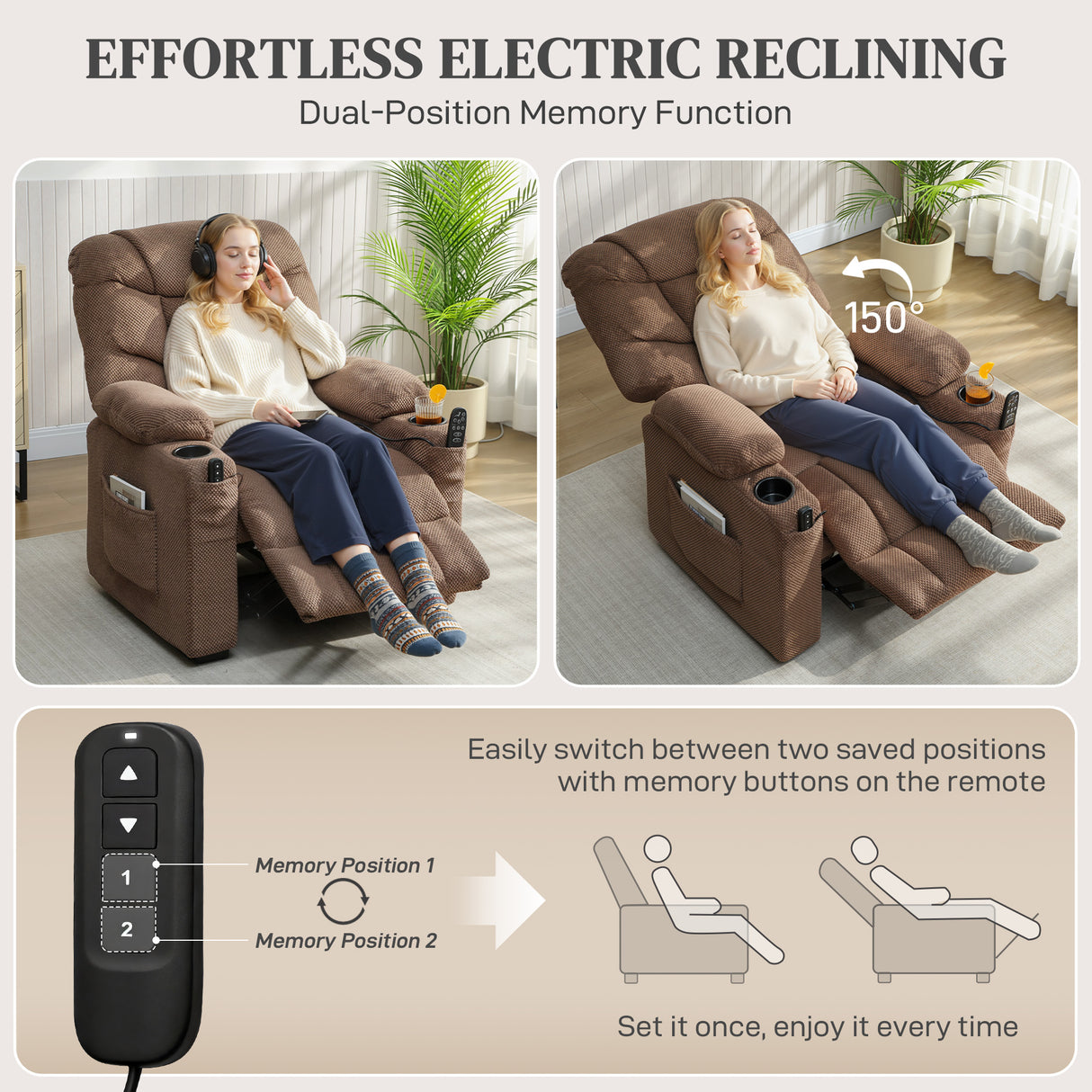 Fleece Fabric Electric Recliner Chair 96cm Wide - Velmora