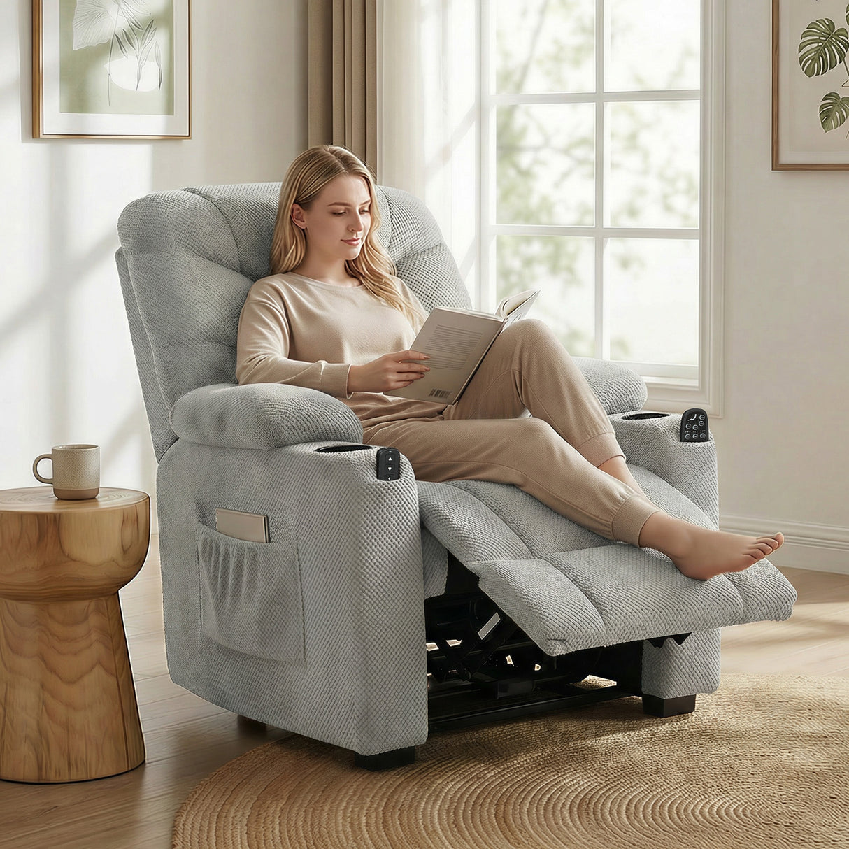 Fleece Fabric Electric Recliner Chair 96cm Wide - Velmora