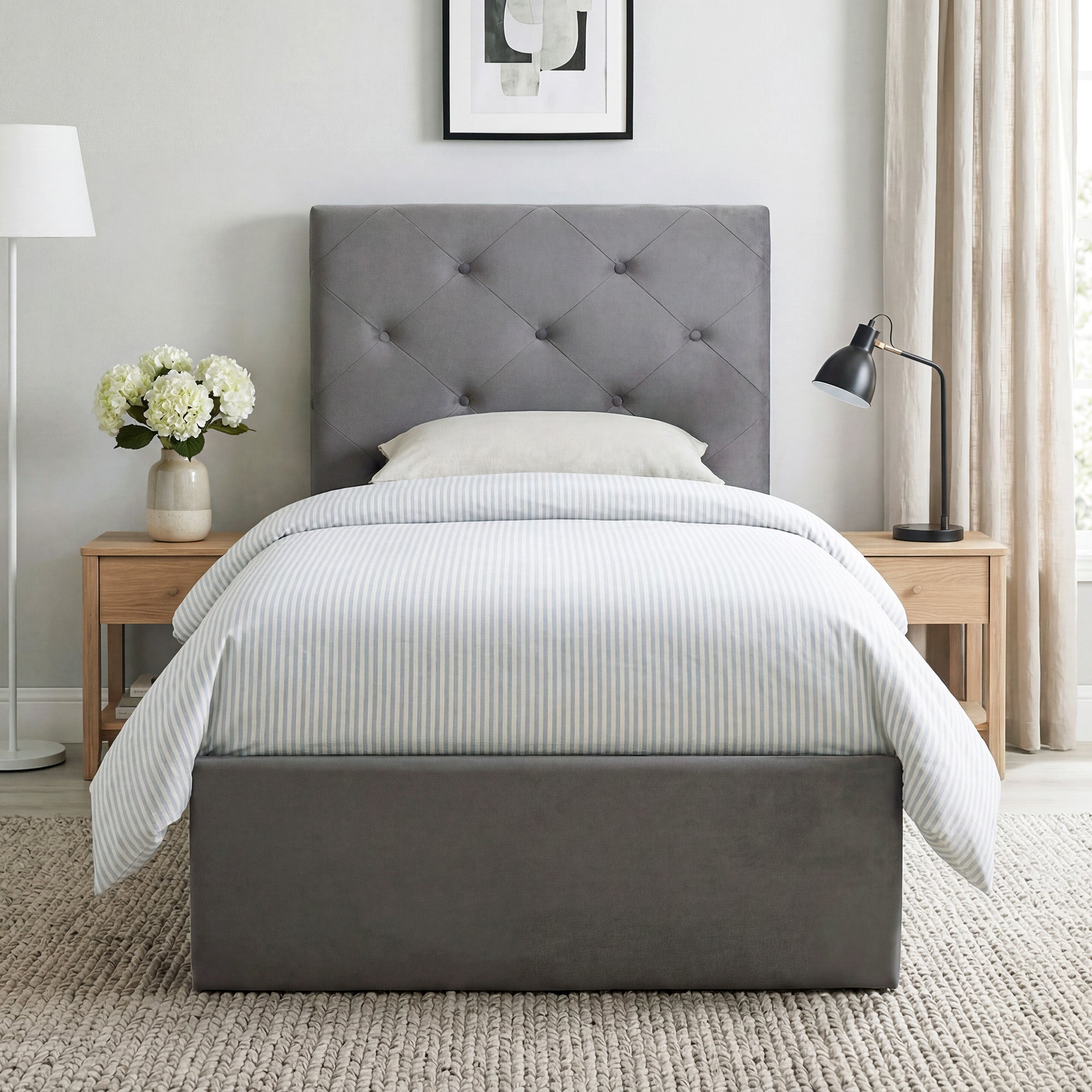 Frosted Velvet Single Ottoman Storage Bed 91cm Wide - Velmora