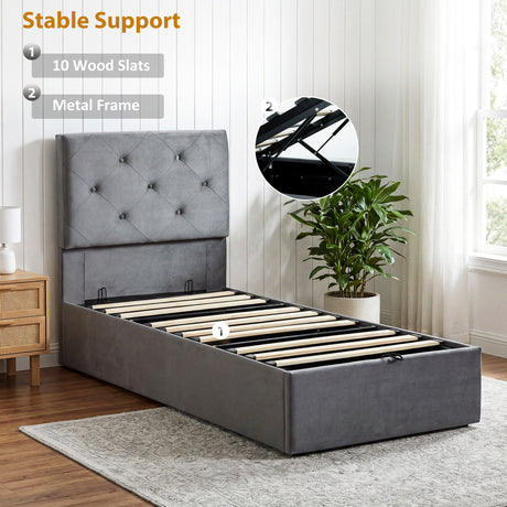 Frosted Velvet Single Ottoman Storage Bed 91cm Wide - Velmora