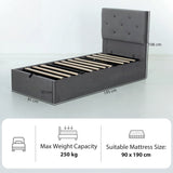 Frosted Velvet Single Ottoman Storage Bed 91cm Wide - Velmora