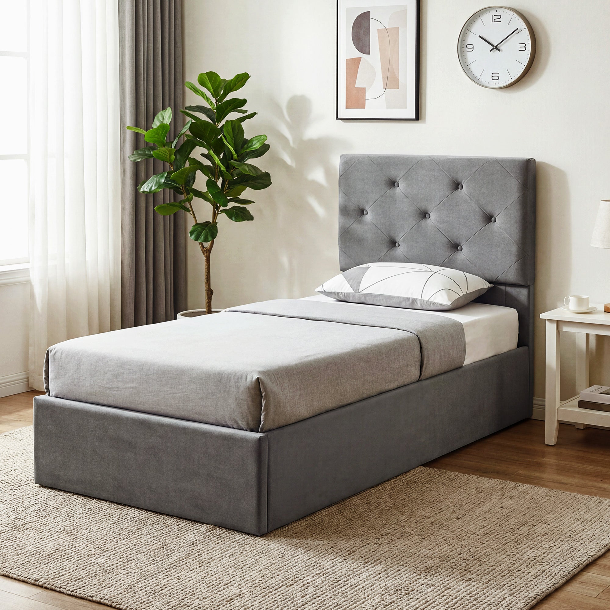 Frosted Velvet Single Ottoman Storage Bed 91cm Wide - Velmora