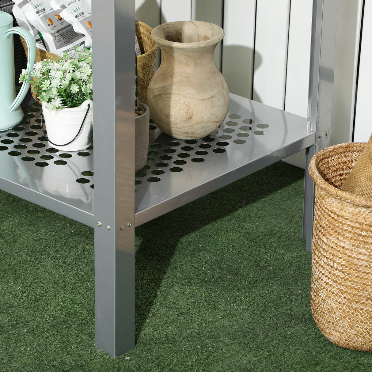 Galvanised Steel 2 Tier Plant Stand 107cm Wide - Velmora