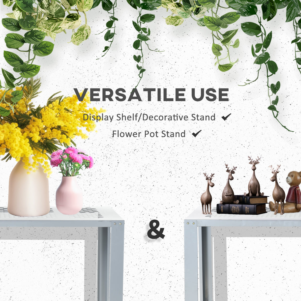 Galvanised Steel 2 Tier Plant Stand 107cm Wide - Velmora