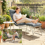 Galvanised Steel 3 Pieces Garden Bistro Set With Footstool and Removable Cushions - Velmora