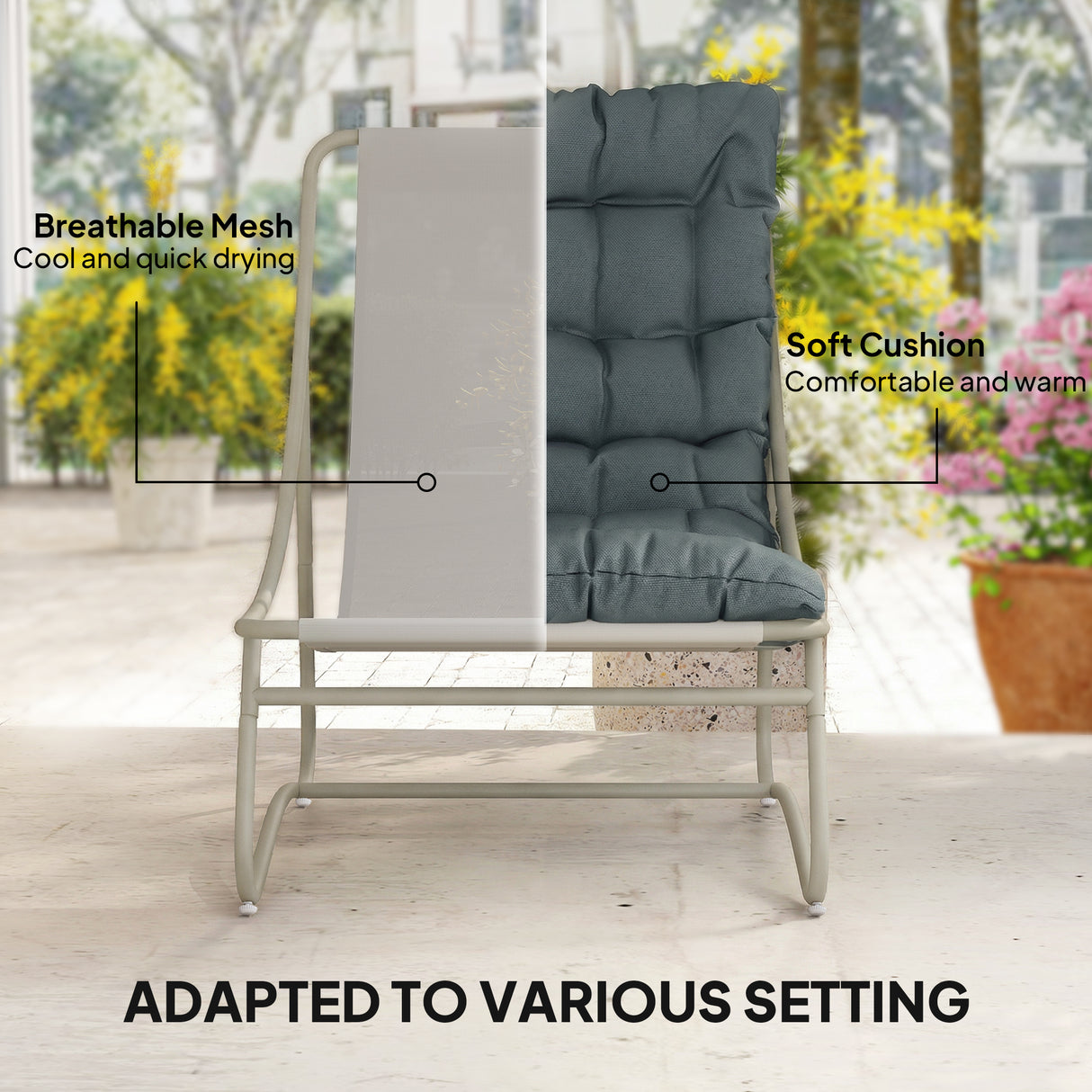 Galvanised Steel 3 Pieces Garden Bistro Set With Footstool and Removable Cushions - Velmora
