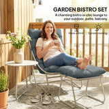 Galvanised Steel 3 Pieces Garden Bistro Set With Footstool and Removable Cushions - Velmora