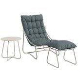 Galvanised Steel 3 Pieces Garden Bistro Set With Footstool and Removable Cushions - Velmora