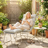 Galvanised Steel 3 Pieces Garden Bistro Set With Footstool and Removable Cushions - Velmora
