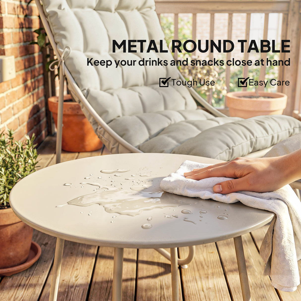 Galvanised Steel 3 Pieces Garden Bistro Set With Footstool and Removable Cushions - Velmora