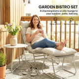 Galvanised Steel 3 Pieces Garden Bistro Set With Footstool and Removable Cushions - Velmora